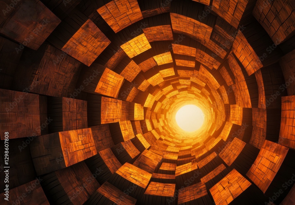 Obraz premium View Looking Up Inside a Wooden Structure with Light at the Top