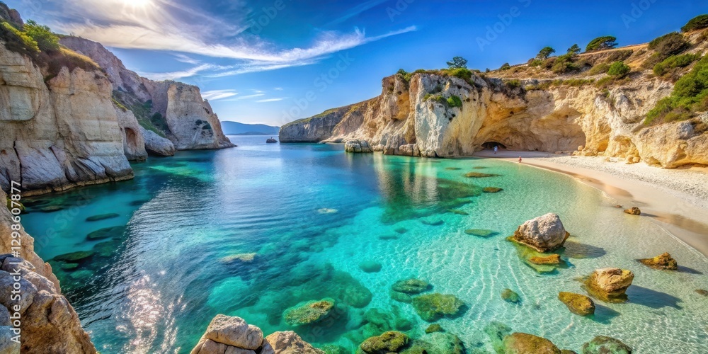 Fototapeta premium Serene cove nestled among limestone cliffs