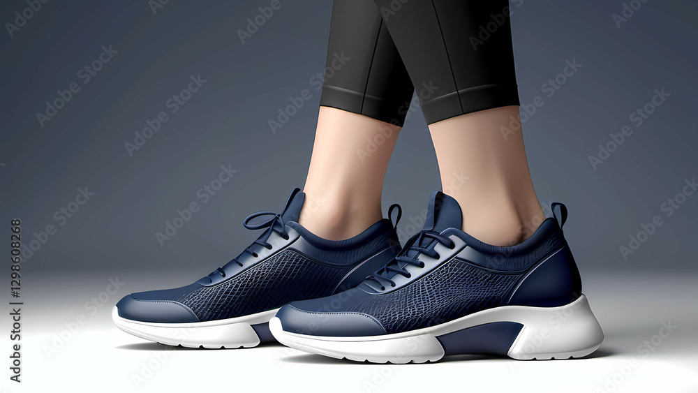 Stylish and futuristic navy blue ladies' sneakers featuring a breathable knit upper with a sleek, cushioned sole for all-day comfort. Stylish and futuristic navy blue ladies' sneakers featuring a breathable knit upper with a sleek, cushioned sole for all-day comfort.