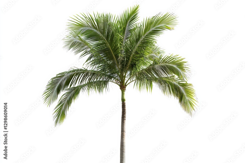 Fototapeta premium Palm tree with lush green fronds against a white background enhancing advertising designs