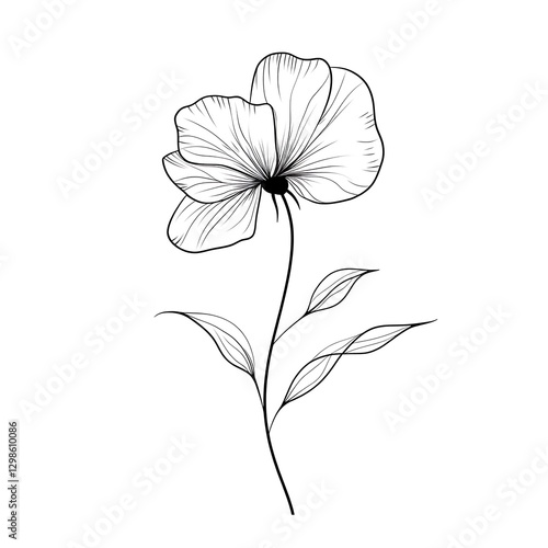 Minimalist flower sketch with detailed petals and leaves in line art high resolution picture