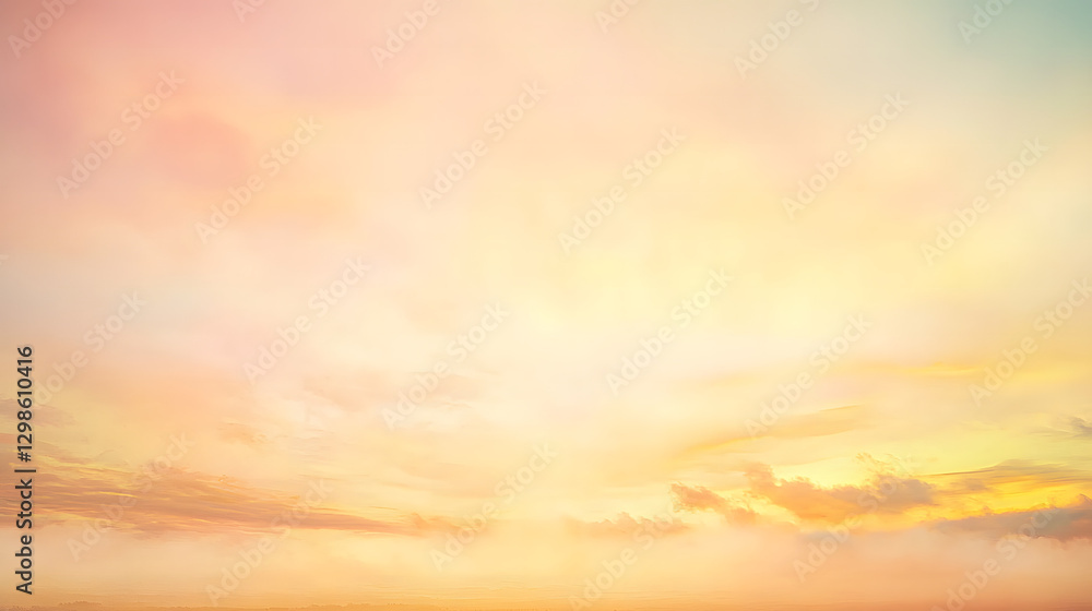 Fototapeta premium Pastel Sky: A dreamy, ethereal landscape of soft pastel hues, the sky is ablaze with a gentle glow of golden, pink, and orange, creating a harmonious and serene atmosphere.