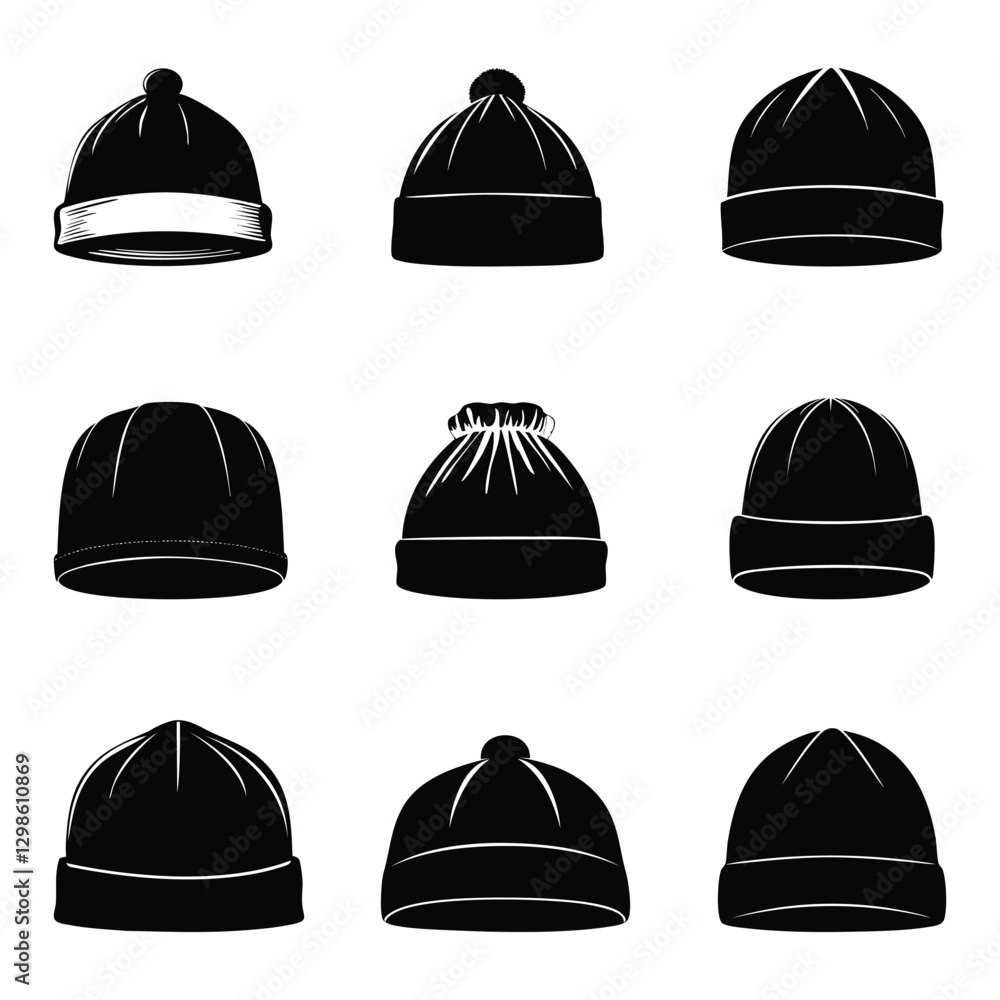 Vector Illustration of Various Knitted Winter Hats Vector Illustration of Various Knitted Winter Hats