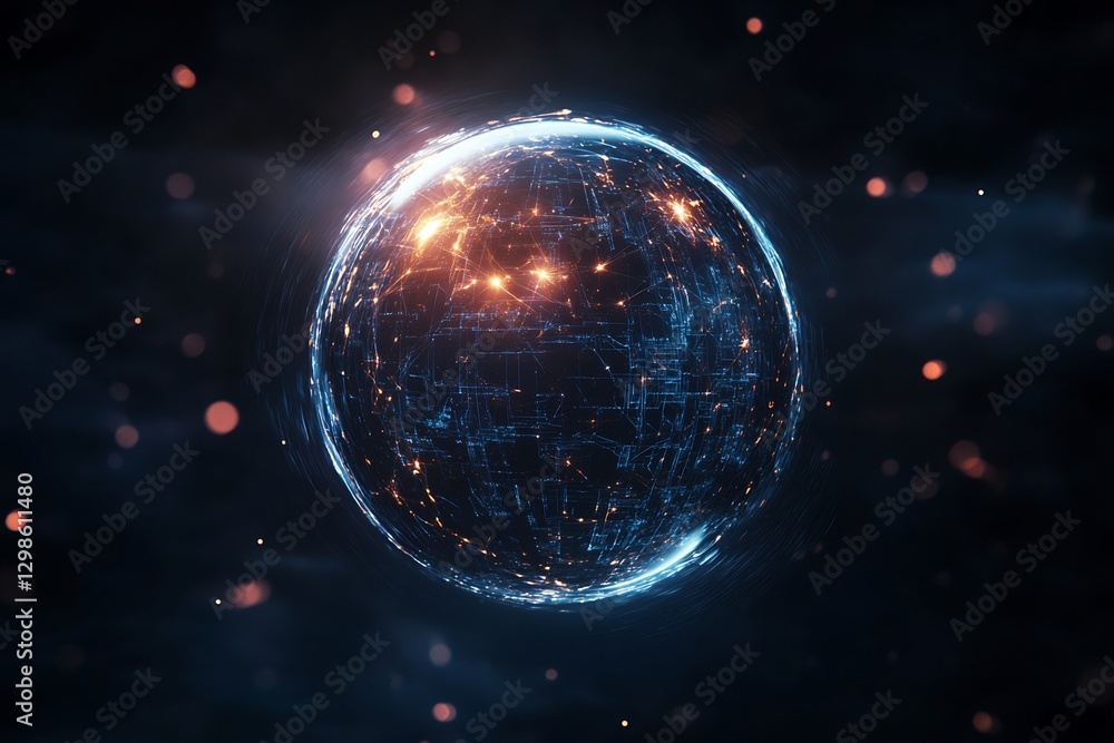Fototapeta premium glowing fractal sphere reflecting AI designs
