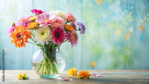 Wallpaper Mural A vibrant arrangement of flowers in a clear glass vase with delicate petals and soft colors, glass, petals, glass Torontodigital.ca