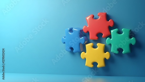Floating Colorful Puzzle Pieces on Blue Gradient Background for Autism Awareness Day
