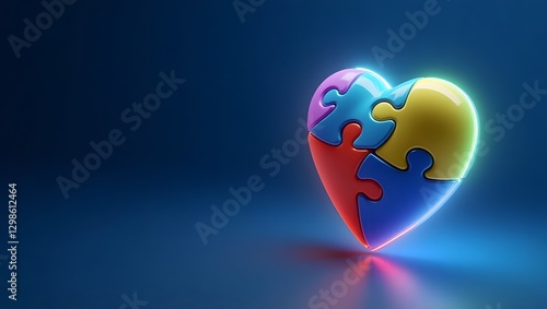 Glowing Puzzle Heart on Deep Blue Background for Autism Awareness Day
