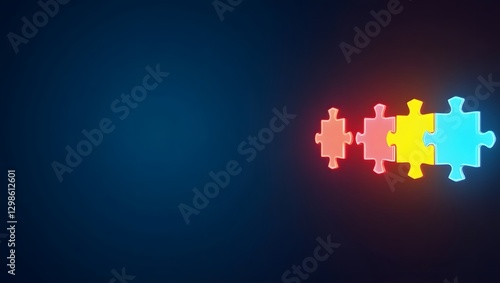 Neon Glowing Puzzle Pieces on High-Tech Background for Autism Awareness Day
