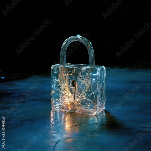 Cyber security concept with transparent padlock