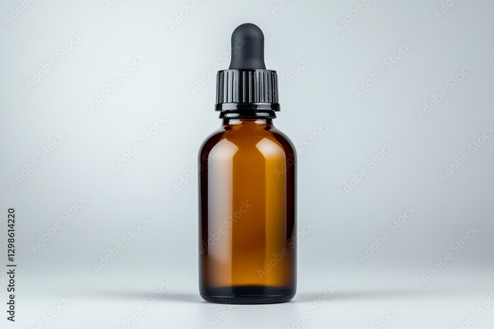 A simple, elegant bottle of herbal tincture on a plain white background A simple, elegant bottle of herbal tincture on a plain white background