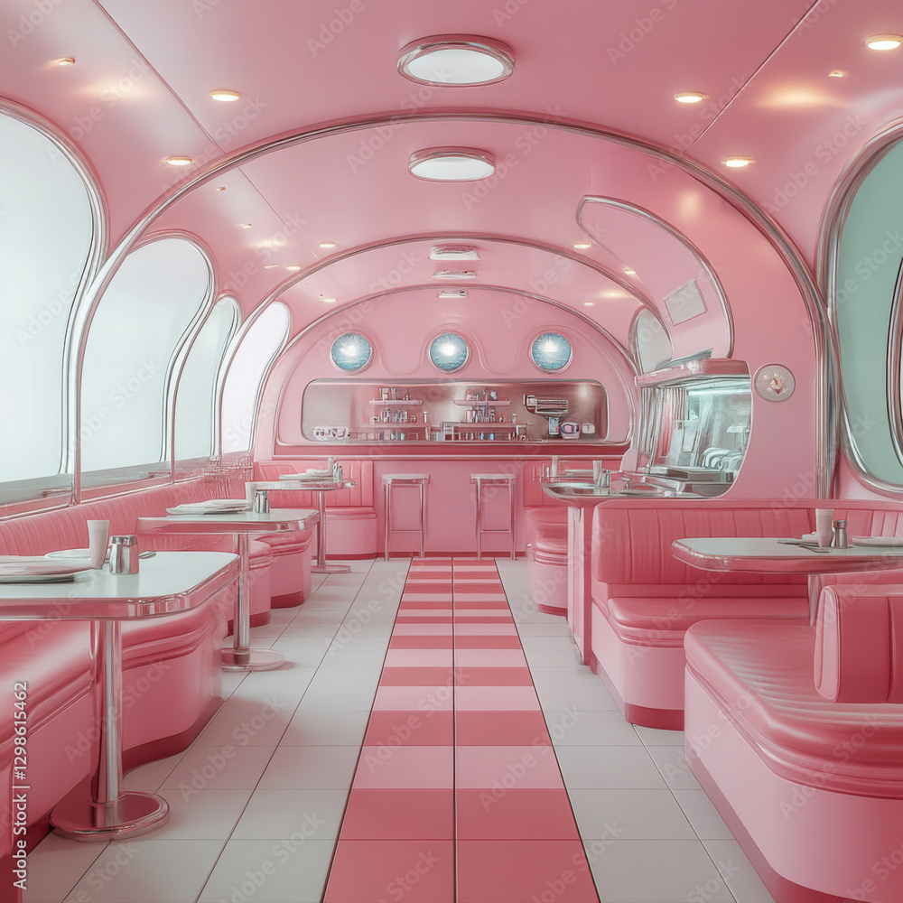 Obraz premium pink interior of a modern building restaurant 