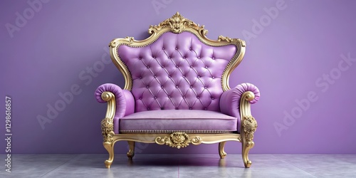 Grand throne with velvet cushions on pastel purple background capturing monarch's seat , ornate, royal,  ornate photo