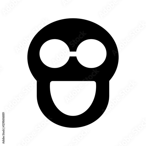 Solid icon of a laughing skull wearing sunglasses, expressing cool and cheerful vibe.