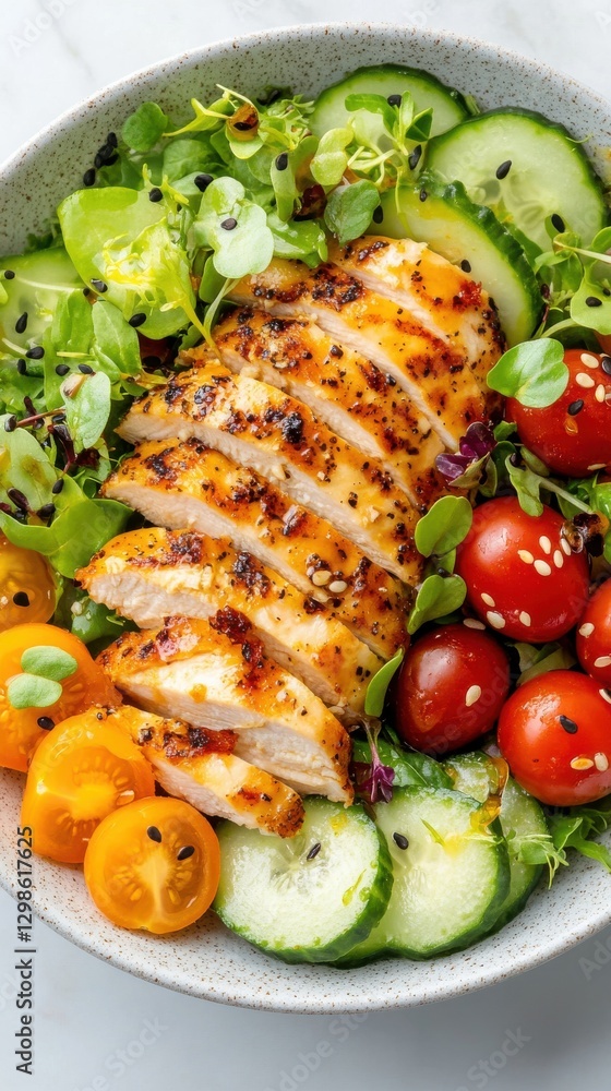 Fresh Chicken Salad Bowl with Grilled Chicken, Tomatoes, and Cucumbers Fresh Chicken Salad Bowl with Grilled Chicken, Tomatoes, and Cucumbers