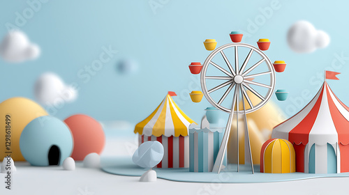 Colorful carnival scene amusement park 3d render playful atmosphere whimsical viewpoint fun & joy