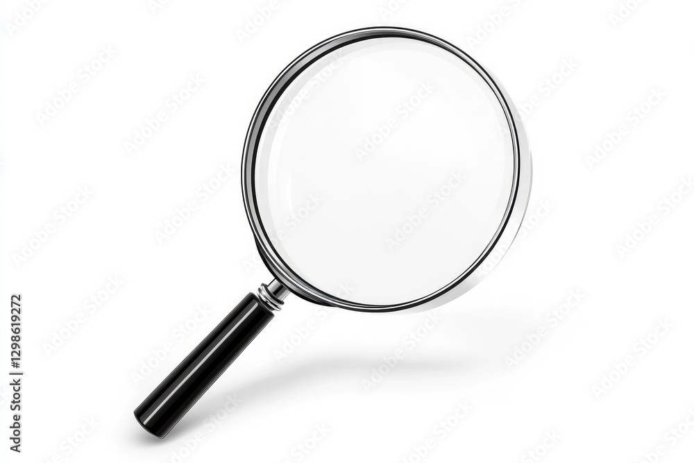 magnifying glass isolated on the left side of the page, with white space around all sides of the illustration, black handle and magnification glass, magnifying glass isolated on the left side of the page, with white space around all sides of the illustration, black handle and magnification glass,