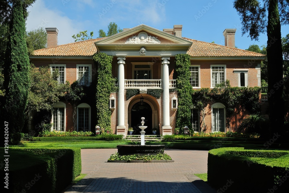 Fototapeta premium Florida Mansion: A Dream Family Dwelling with Expansive Green Driveway