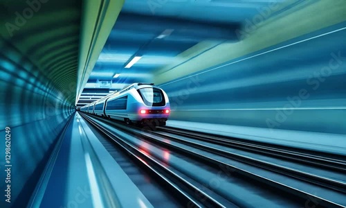Modern High-Speed Train Traveling Through Tunnel