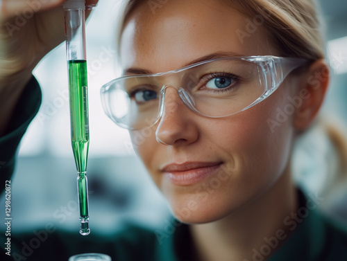 Wallpaper Mural Scientist Holding Pipette with Green Liquid in Laboratory Torontodigital.ca