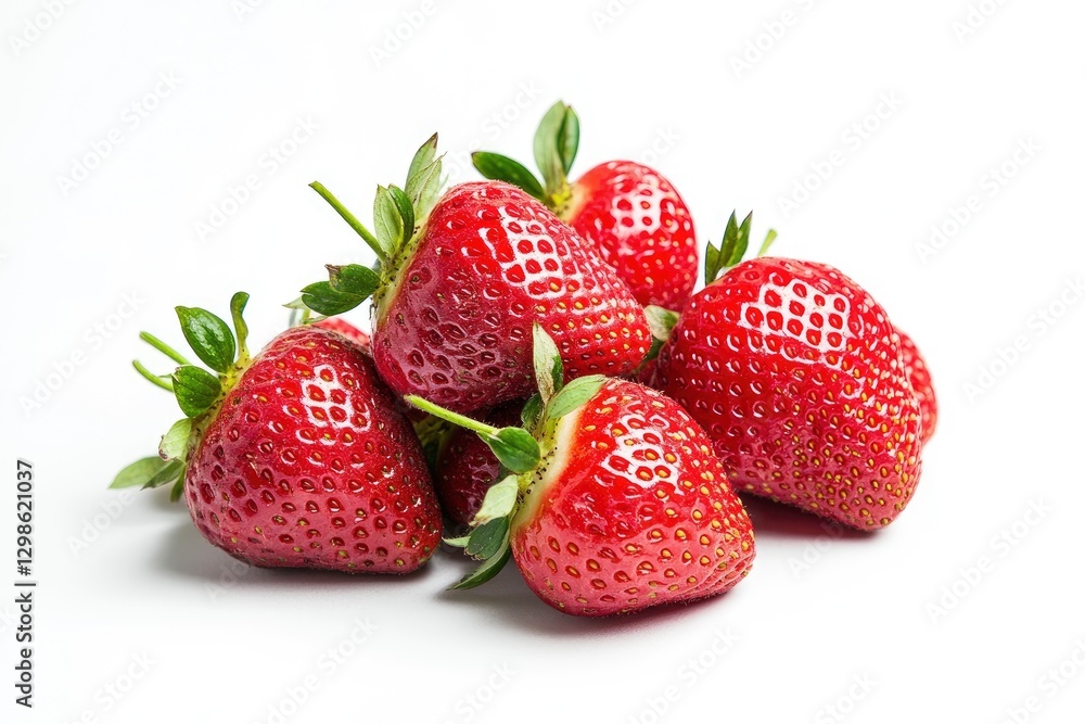 A bunch of strawberries on a white background, front view, with soft lighting and a macro lens A bunch of strawberries on a white background, front view, with soft lighting and a macro lens