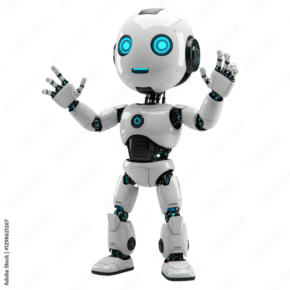 A digitally rendered, friendly-looking robot with outstretched arms, conveying a welcoming and approachable mood A digitally rendered, friendly-looking robot with outstretched arms, conveying a welcoming and approachable mood