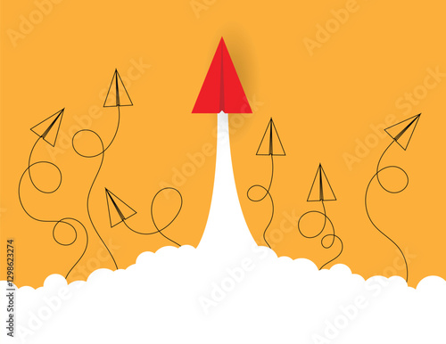 Paper Plane Launch Flying to Leadership Success. Business topics and ideas concept vector art