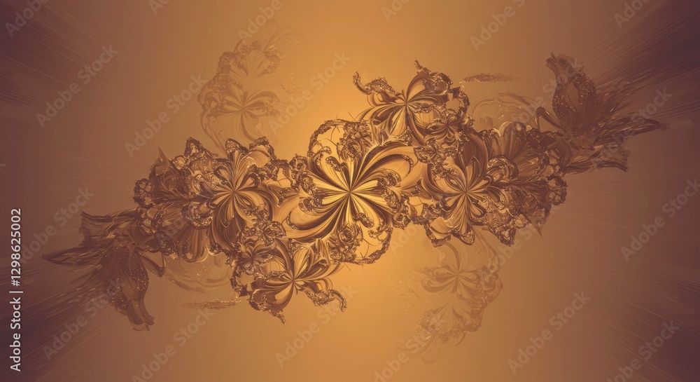 Floral Elegance: A symmetrical, digitally crafted display of golden floral patterns, showcasing delicate details and an intricate design aesthetic, evoking a sense of opulence. Floral Elegance: A symmetrical, digitally crafted display of golden floral patterns, showcasing delicate details and an intricate design aesthetic, evoking a sense of opulence.