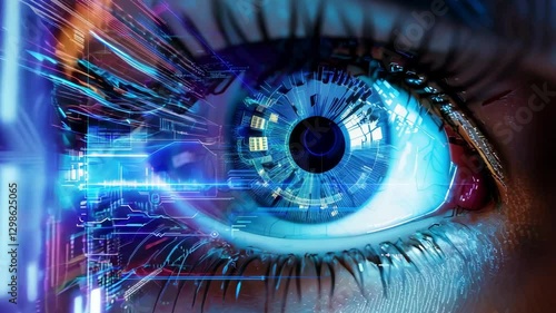 Wallpaper Mural Blue futuristic eye in modern technologies. Abstract high technology its concept. Torontodigital.ca