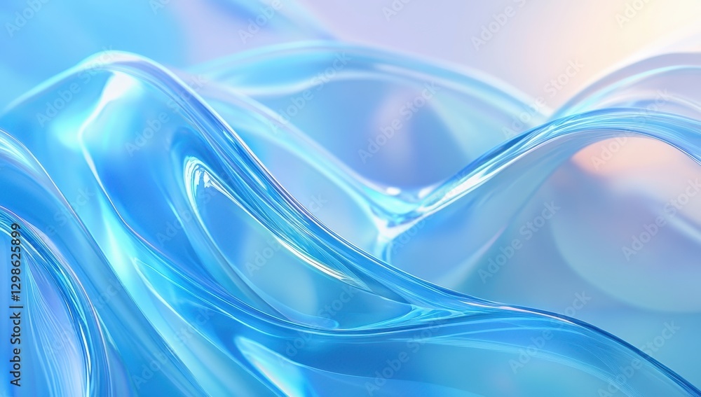 Fototapeta premium Abstract flowing water waves in soft blue tones with gentle light reflections, creating a serene and tranquil atmosphere for backgrounds and designs