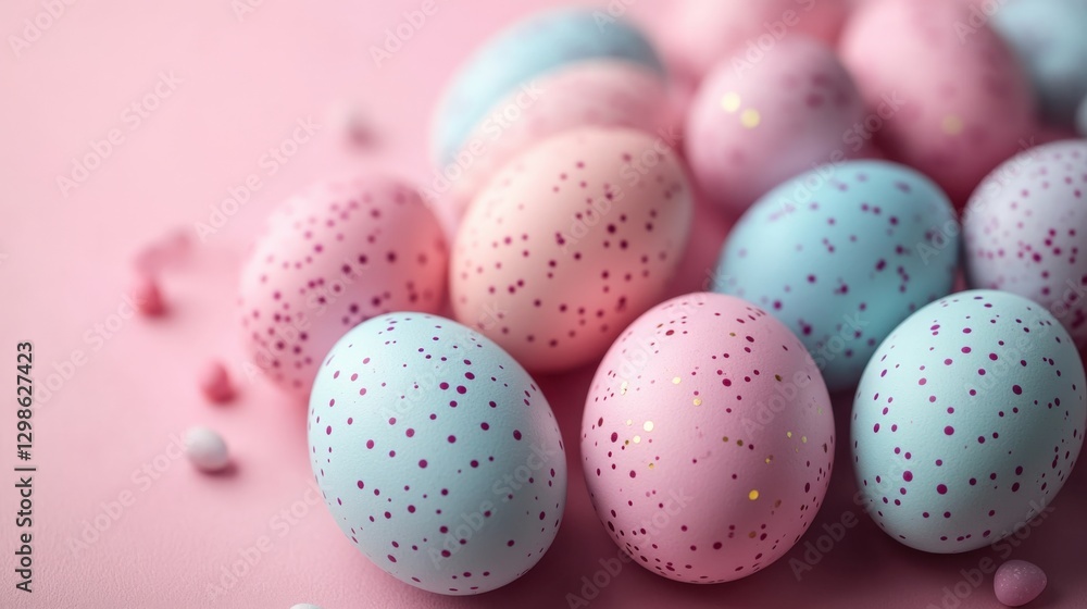 Obraz premium Elegant Pastel Easter Background With Soft Lighting and Eggs Arrangement for a Festive Atmosphere