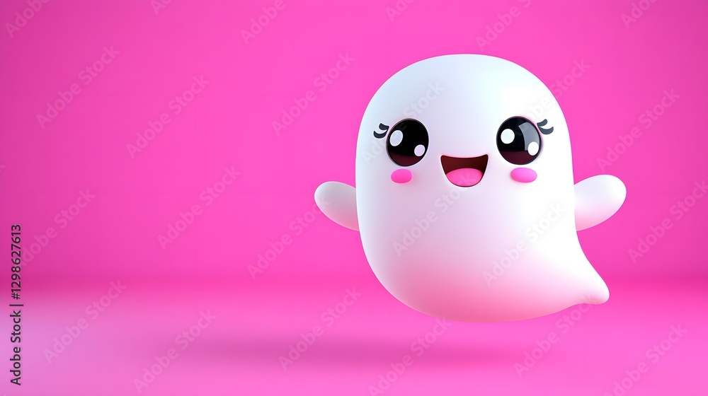 Obraz premium Playful White Cartoon Ghost on Pink Background