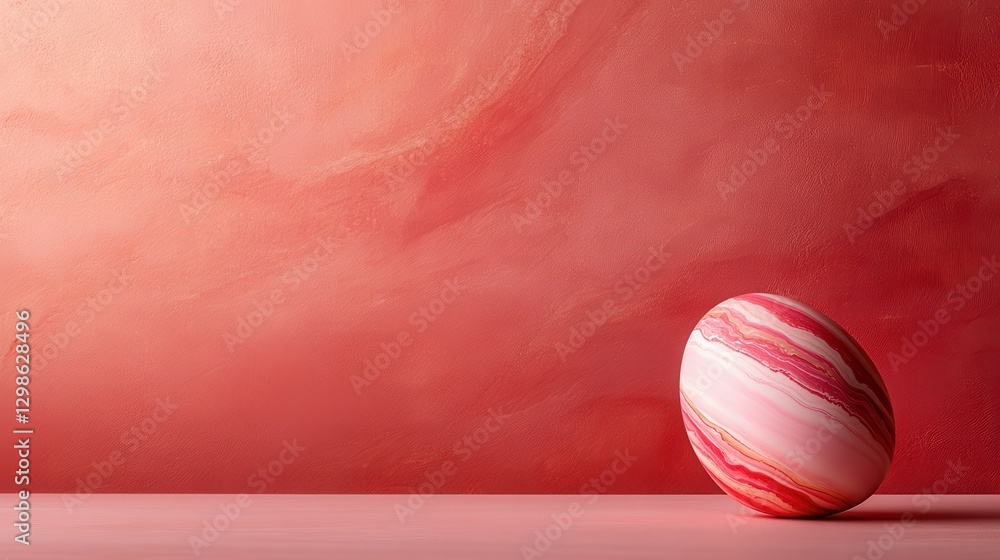 A beautifully marbled egg rests on a rich coral surface, blending seamlessly with the textured coral backdrop, evoking feelings of warmth, creativity, and artistry. A beautifully marbled egg rests on a rich coral surface, blending seamlessly with the textured coral backdrop, evoking feelings of warmth, creativity, and artistry.
