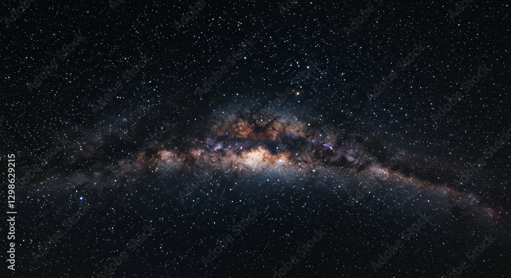 Obraz premium Cosmic River: A breathtaking panorama of the cosmos, showcasing the shimmering expanse of the Milky Way galaxy, its celestial river of stars a testament to the universe's grandeur.