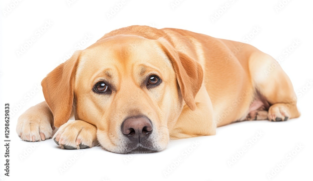 Calm Labrador Retriever Resting on White Background Calm Labrador Retriever Resting on White Background