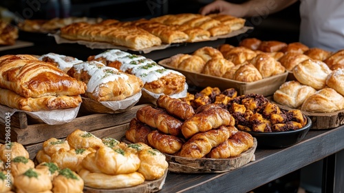 Wallpaper Mural A beautiful collection of colorful and assorted pastries arranged neatly on wooden trays, inviting customers to experience a delightful taste sensation. Torontodigital.ca