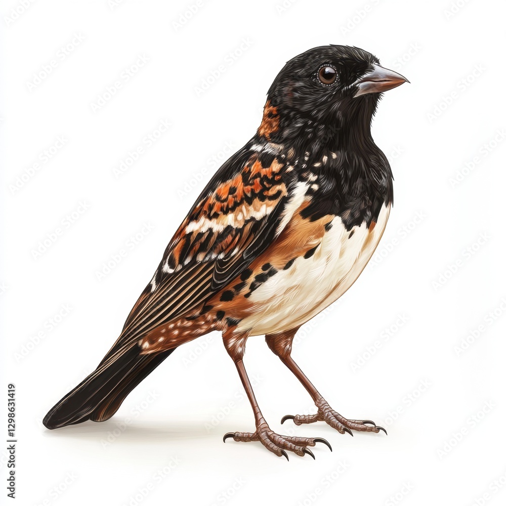 Obraz premium Colorful Sparrows with Distinctive Patterns Perched on a Surface