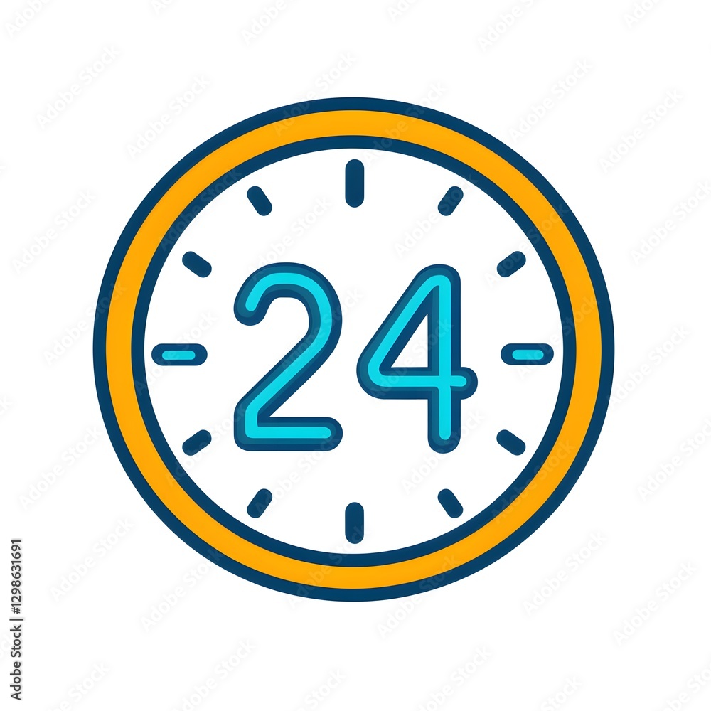 Teal and Orange 24 Hour Clock Illustration Teal and Orange 24 Hour Clock Illustration