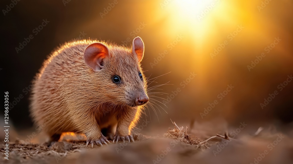 A delightful hedgehog is seen exploring its environment at sunset, beautifully backlit by the warm glow, showcasing its adorable features and curious nature. A delightful hedgehog is seen exploring its environment at sunset, beautifully backlit by the warm glow, showcasing its adorable features and curious nature.