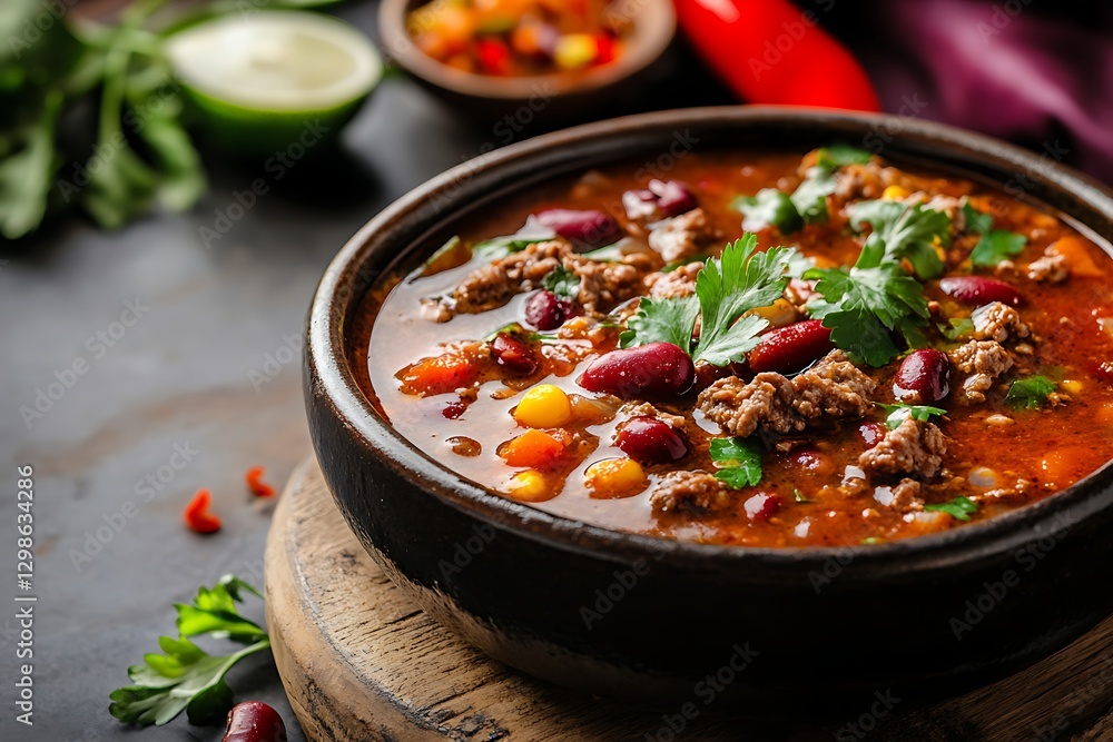 Hearty Chili Con Carne in a Rustic Bowl Hearty Chili Con Carne in a Rustic Bowl