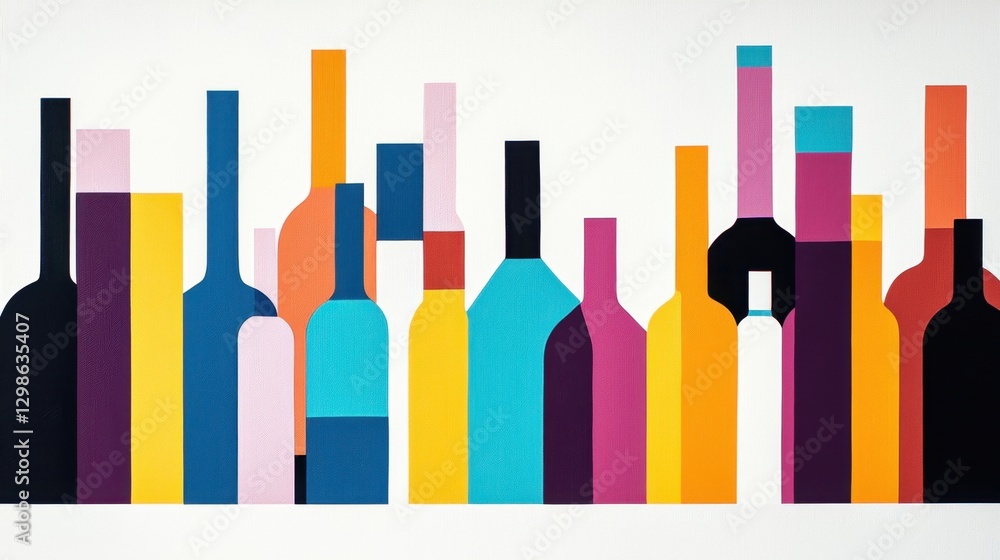 Colorful Abstract Bottles Arrangement in Graphic Style, Modern Minimalist Artwork Featuring Vivid Colors and Creative Design Elements Colorful Abstract Bottles Arrangement in Graphic Style, Modern Minimalist Artwork Featuring Vivid Colors and Creative Design Elements