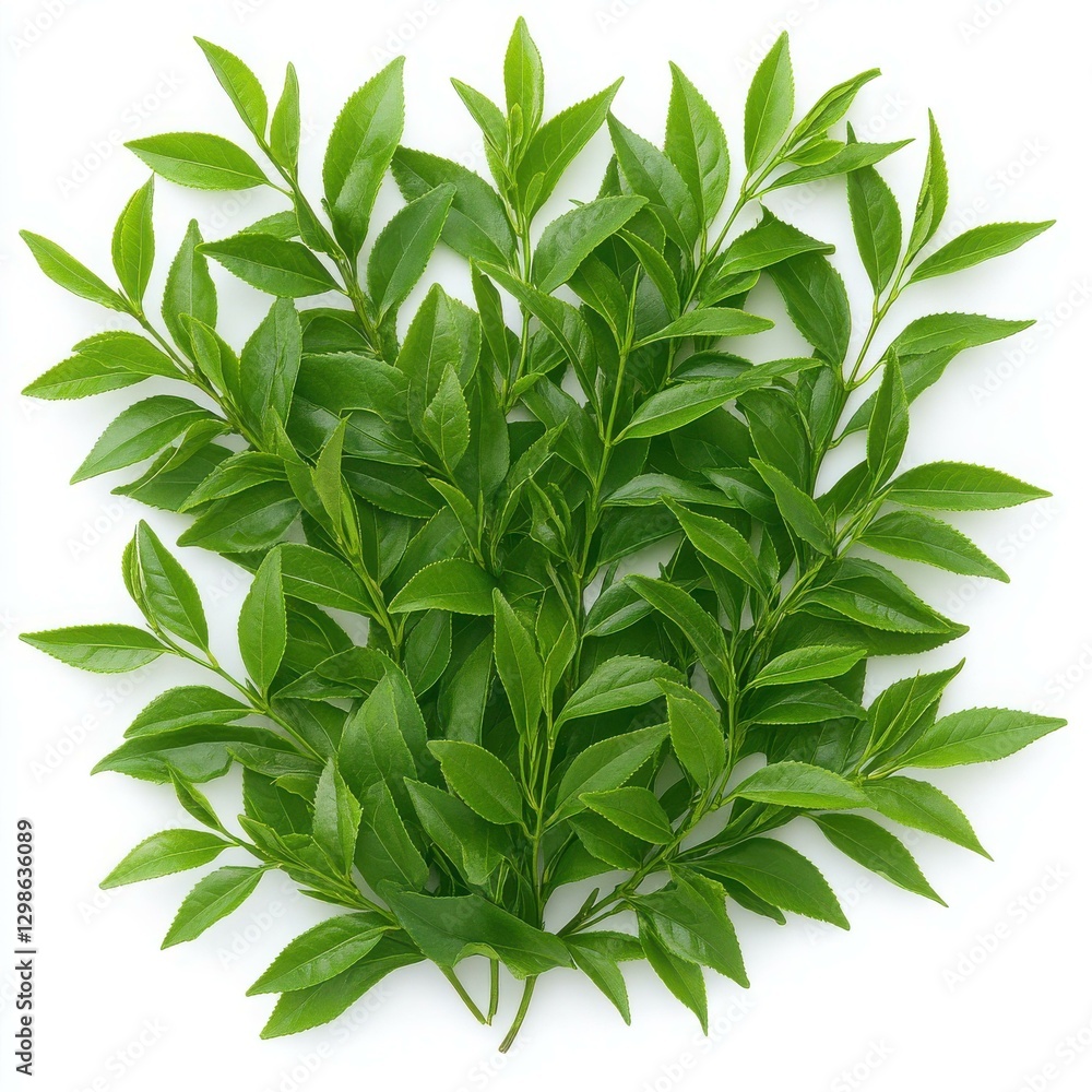 Fototapeta premium Lush Green Tea Leaves on White Background