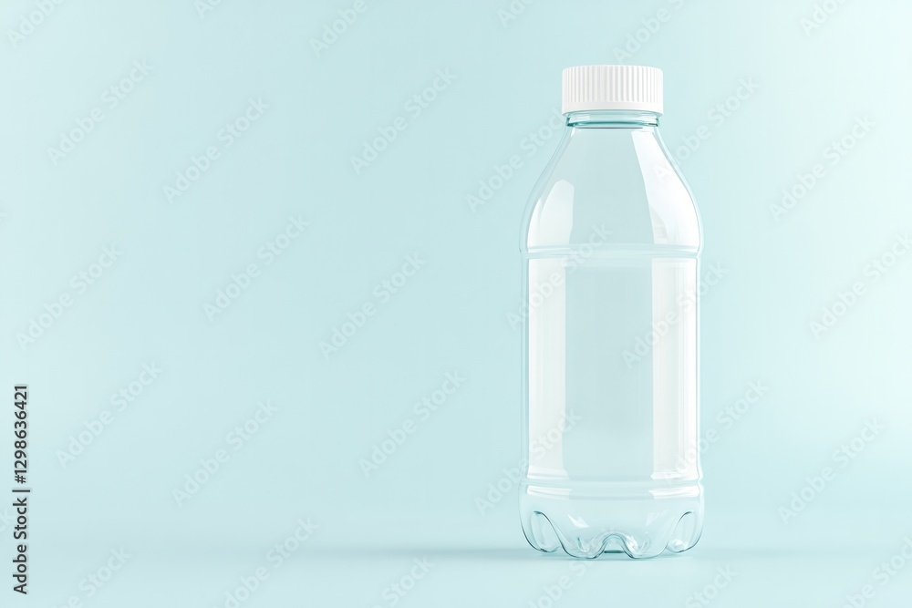 Minimalist design featuring clear water bottle against soft past Minimalist design featuring clear water bottle against soft past