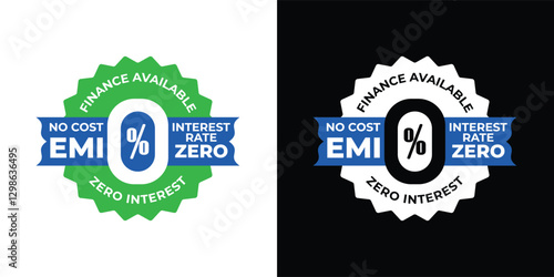 No Cost Emi, 0% Interest Rate, Finance Available. Icon, Badge, logo, emblem, symbol, sticker, flat vector, isolated illustration. 