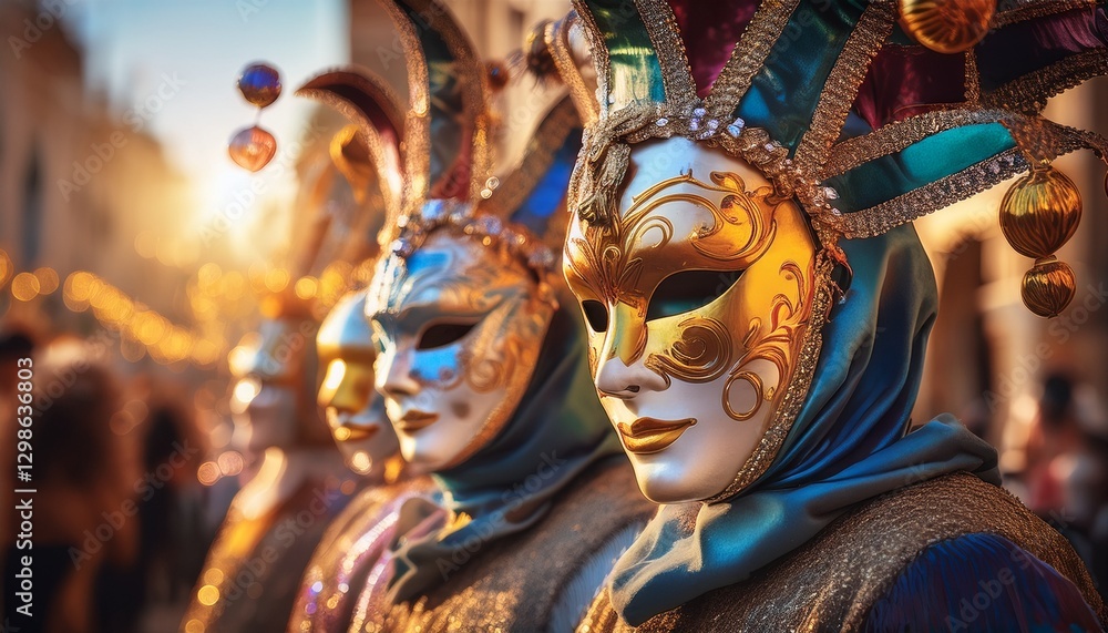 Fototapeta premium desfile de Mascaras clasicas de carnaval, estilo ultrarrealista, realista, 4k