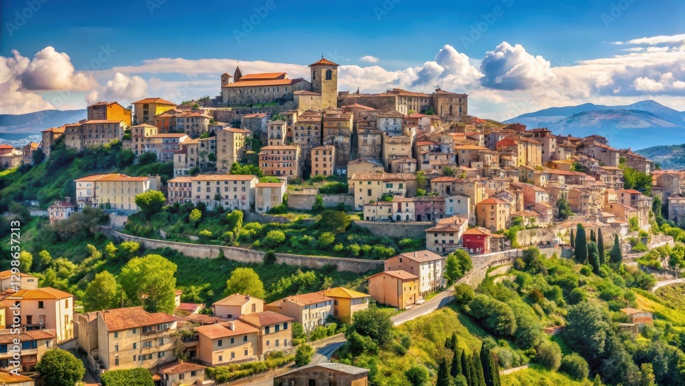Obraz premium Panoramic view of Campobasso in Molise with medieval architecture and rolling hills, landscape, countryside