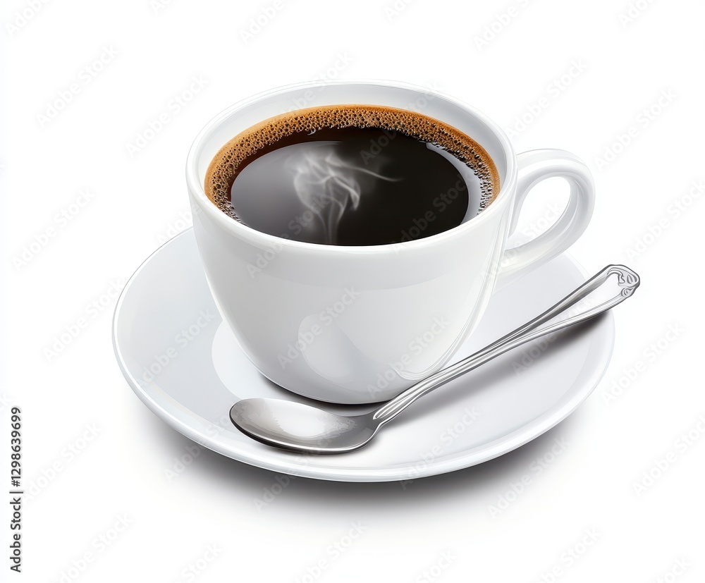 Steaming Cup of Black Coffee on White Saucer Steaming Cup of Black Coffee on White Saucer