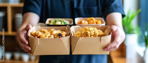 Person Holding Four Takeout Containers of Food