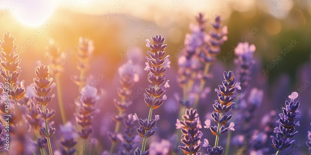 Sunlit lavender blooms in a field Sunlit lavender blooms in a field