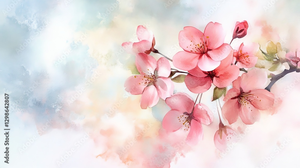 A soft, pastel illustration of pink cherry blossoms on a delicate branch, blending beautifully with a light, dreamy background. A soft, pastel illustration of pink cherry blossoms on a delicate branch, blending beautifully with a light, dreamy background.
