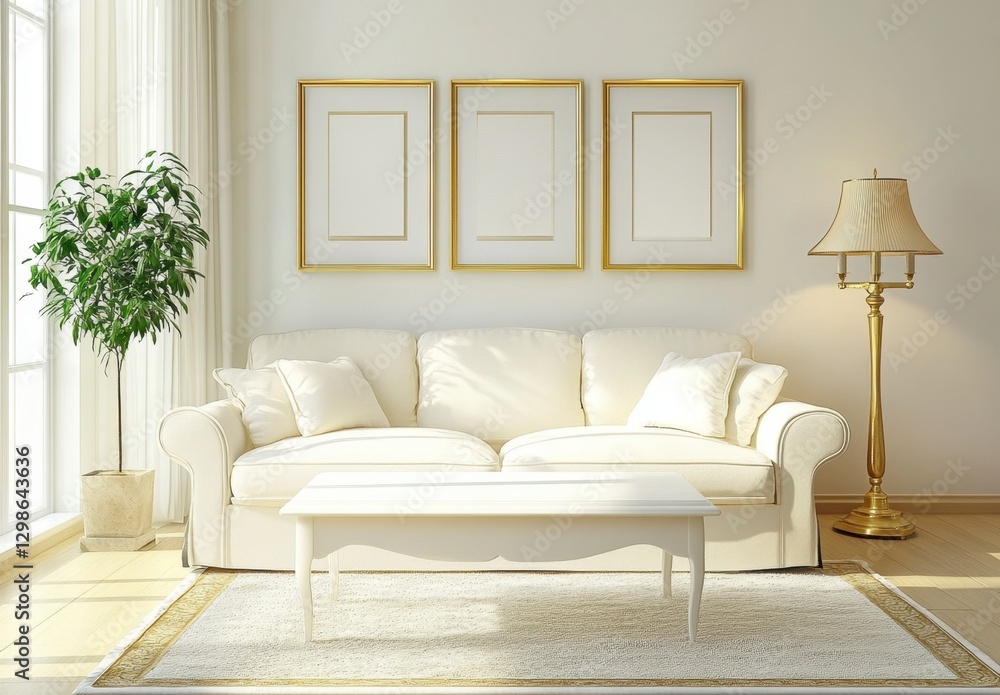 Fototapeta premium Bright and Airy Living Room with Elegant Decor and Natural Light